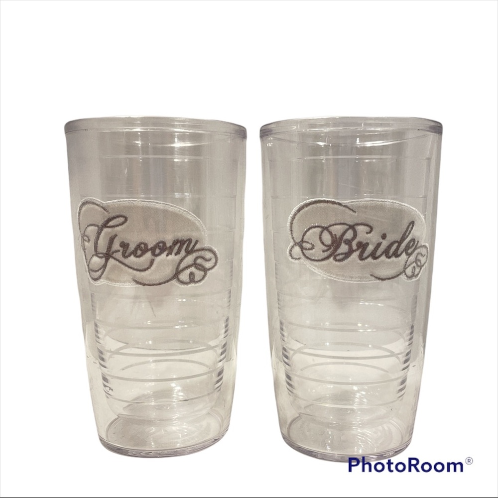 Tervis Bride And Groom Tumblers Embroidered 16oz Cups Hot Cold Wedding No Lids.